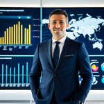 Home 9 A professional Italian business executive, fully clothed in a modest business suit, stands confidently in a sleek, modern Italian office. The background features large digital displays showing abstract data visualizations and global connectivity maps, symbolizing digital transformation and resilience. The lighting is bright and optimistic, emphasizing a forward-thinking atmosphere. professional dress, appropriate attire, safe for work, perfect anatomy, correct proportions, natural pose, well-formed hands, proper finger count, natural body proportions, professional photography, high quality, appropriate content, family-friendly.