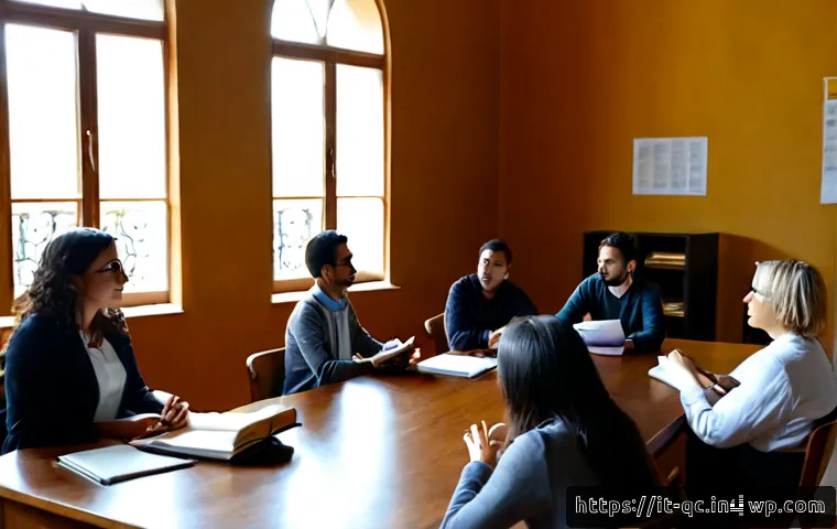 개념 이해를 위한 토론 기법 활용 - Photorealistic Italian university seminar, diverse adult students seated in a circle discussing a co...